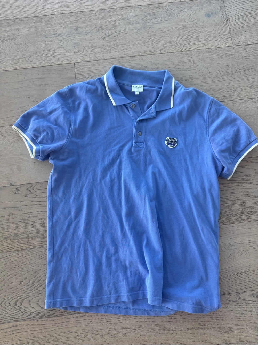 Kenzo Light Blue Polo with White Trim and Tiger Crest